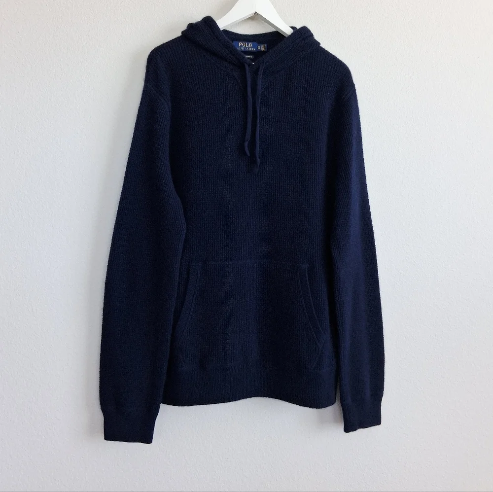 Polo Ralph Lauren Washable Cashmere Hooded Sweater In Waffle Knit Navy XL